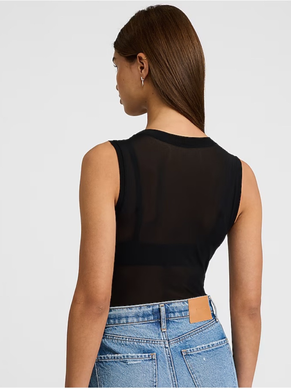 Express Black Thong Bodysuit Fitted Mesh Crewneck Sheer Size S and Size M - Picture 3 of 6